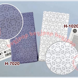 May include: Two fabric samples with star and diamond patterns. One is a light purple color, and the other is white. The samples are accompanied by product packaging with Japanese text and the codes H-7020 and H-1020.
