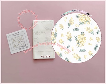 MIMOSA Flower - Japan Hobbyra Hobbyre Sashiko Hana Fukin Pattern Sampler White Cloth 673, Sold Out in Japan