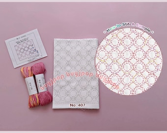 LINKED CIRCLE Japan Hobbyra Hobbyre Sashiko Hana Fukin Pattern Sampler White Cloth 407 or Cloth Thread Set