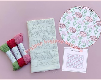 CARNATION Japan Hobbyra Hobbyre Sashiko Hana Fukin Pattern Sampler White Cloth 722 or Cloth Thread Set