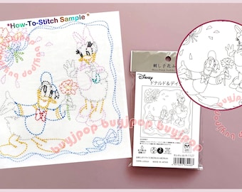 DONALD & DAISY Japon Disney x Olympus Sashiko Hana Fukin Sampler Pattern, tissu blanc H-1127