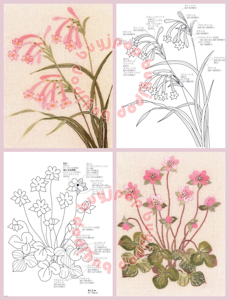 Japanese Embroidery Craft Pattern Book Totsuka Flower Wild Mountain Grass Embroidery Stitch image 7