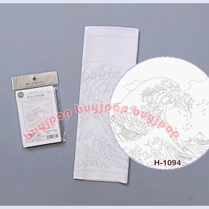 Great Wave off Kanagawa - Japan Olympus Embroidery Sashiko Hana Fukin Sampler WHITE Pattern Cloth H-1094