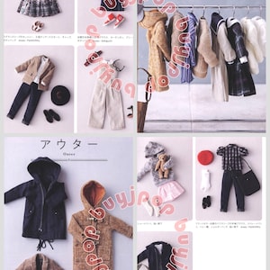 Puede incluir: Colecci&oacute;n de conjuntos de ropa de mu&ntilde;ecas en miniatura, que incluyen una parte superior azul y blanca con una falda estampada, una blazer color beige con pantalones oscuros y una chaqueta con capucha azul marino. Tambi&eacute;n se muestran accesorios como sombreros, bolsos y zapatos.