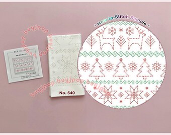 Nordic Christmas - Japan Hobbyra Hobbyre Embroidery Sashiko Hana Fukin Pattern Sampler White Cloth 540