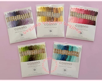 Hilo de bordar Lecien Cosmo de Japón, juego de 12 madejas de colores sólidos, kit de puntadas con 5 opciones