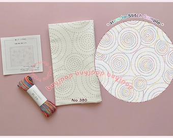 Circle Spiral - Japan Hobbyra Hobbyre Sashiko Hana Fukin Pattern Sampler White Cloth 380 or Cloth + Variegated Thread Set, Sold Out