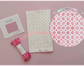 FLOWER BLOOM Japan Hobbyra Hobbyre Sashiko Hana Fukin Pattern Sampler White Cloth 1441 or Cloth + Variegated Thread Set