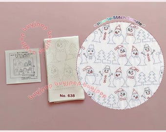 Snowman - Japan Hobbyra Hobbyre Embroidery Sashiko Hana Fukin Pattern Sampler White Cloth 638