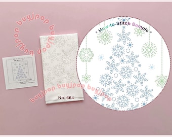 SNOWFLAKE TREE - Japan Hobbyra Hobbyre Sashiko Hana Fukin Pattern Sampler White Cloth 664