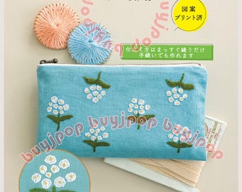 Japanese Embroidery Kit- Night Wind Starlight Series Flower Zipper Pouch Bag COSMO Pattern Cloth, Thread Needle Set