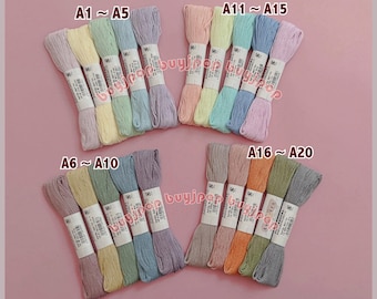 Jeu complet de 20 écheveaux Japan Olympus 40 m Awai-iro couleur pastel et fumée terne fil à broder sashiko col A1 à A20, 3 options disponibles