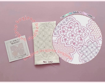 SAKURA BLOOM Japan Hobbyra Hobbyre Sashiko Hana Fukin Pattern Sampler White Cloth 342 Cherry Blossom
