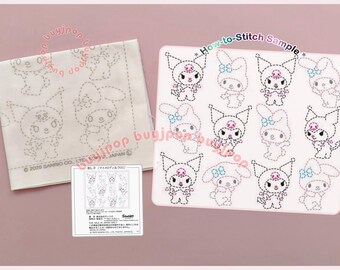 MY MELODY & KUROMI - Japan Hobbyra Hobbyre Sashiko Hana Fukin Pattern Sampler White Cloth 710 Limited Edition