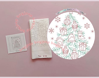 Christmas Tree Deco- Japan Hobbyra Hobbyre Sashiko Hana Fukin Pattern Sampler White Cloth 510