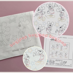 MICKEY MOUSE Japón Disney x Hobbyra Hobbyre Bordado Sashiko Hana Fukin Patrón de muestrario Tela Edición limitada
