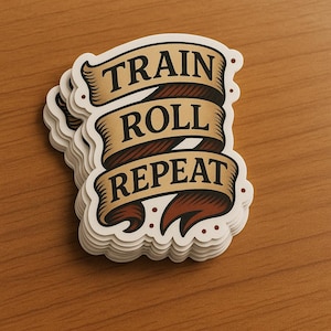 Train Roll Repeat BJJ Sticker: Jiu Jitsu Vinyl Decal