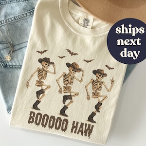 Comfort Colors® Dancing Skeletons Shirt, Fall Western Halloween Women&#39;s Shirt, Spooky Vintage Trendy Tee, Country Halloween Skeleton tshirt