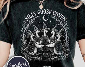 Silly Goose Coven Vintage Comfort Colors® Witch Shirt, Funny Witchy Vibes Tee, Halloween Witchy T-Shirt, Spooky Season Feminist Shirt