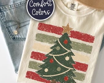 Comfort Colors® Christmas Tree Shirt, Retro Holiday Tee, Women's Christmas Top, Vintage Xmas Graphic Tee, Christmas Aesthetic T-Shirt