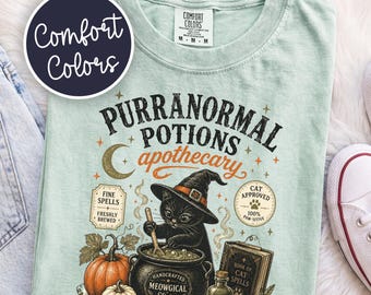Comfort Colors® Halloween Black Cat Shirt, Spooky Season Kitty Tee, Vintage Halloween Fall T-Shirt, Retro Halloween Lover Gift For Cat Mom