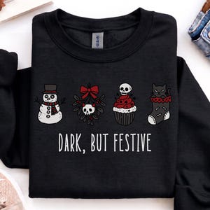 Dark, But Festive Goth Christmas Sweater, Black Cat Xmas Sweater, Spooky Holiday Christmas Sweatshirt, Gift For Goth Girl