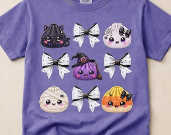 Comfort Colors® Kids Halloween Shirt, Girls Halloween Tee, Cute Spooky Season Shirt, Coquette Bow Halloween Youth Tee