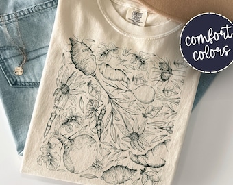 Comfort Colors® Vintage Vegetables & Roots Shirt, Cottagecore Gift For Gardener, Botanical Plant Lover Tee, Farmers Market Gift