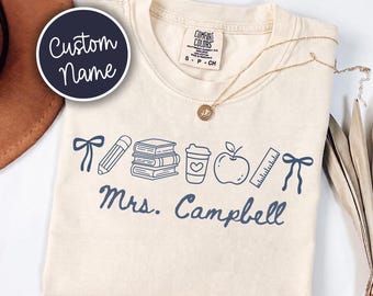 Comfort Colors® Custom Name Teacher Shirt, Coquette Personalized Teacher Gift For New Teacher Appreciation Day