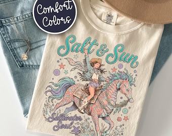 Comfort Colors® Coastal Cowgirl Graphic Tee, Beach Summer Vibes Tee, Trendy Beach Vacation T-Shirt, Western Beachy Tee
