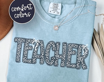 Preppy Floral Comfort Colors Teacher Shirt, Cute Spring Teacher Tee, Bow Back To School Elementary Teacher Tshirt, Teacher Appreciation Gift