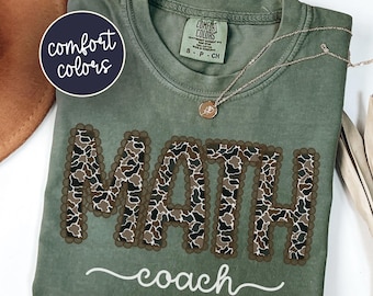 Preppy Camo Math Coach Comfort Colors Shirt, Cute Math Teacher Tee, Mathematician Gift For Back To School, Camo Teacher T-Shirt STEM Gift