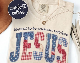 Love Jesus & America Too Shirt, Faux Patchwork 4th of July Tee, Christian Patriotic USA Shirt, 250th Anniversary Independence Day Tee
