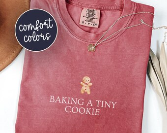 Christmas Pregnancy Announcement Shirt, Baking A Tiny Cookie Baby Reveal Tee, Expecting Mom Maternity Baby Bump Holiday Gift Shirt