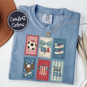 Retro USA World Cup 2026 Shirt, Coquette Soccer Fan Tee, Women's Gameday Top, Sideline Soccer Season T-Shirt, Sports Mom Gift Blue Jean