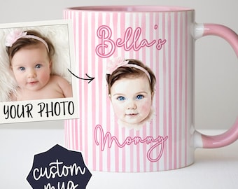 Watercolor Portrait Baby Face Photo Mug, Personalized Baby Picture Coffee Cup, Gift For First Mothers Day Mug, New Grandparent Keepsake Gift