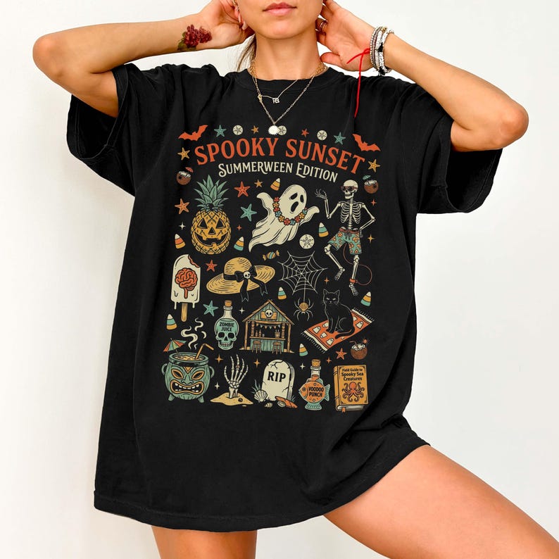Vintage Summerween Comfort Colors® Shirt, Retro y2k Halloween Tee, Spooky Summer Aesthetic Graphic Tee, Spooky Beach Goth Tee image 1