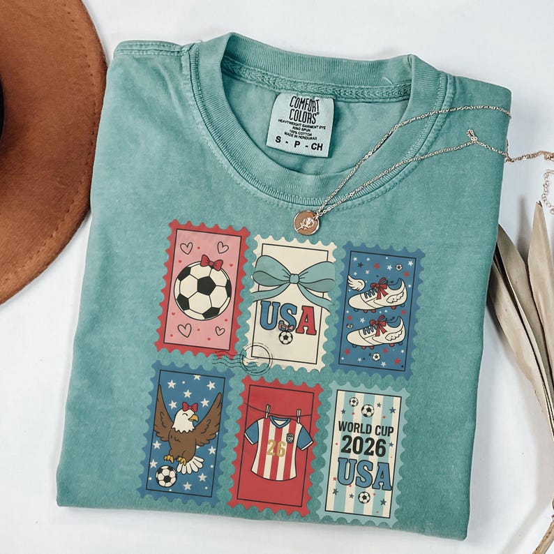 Retro USA World Cup 2026 Shirt, Coquette Soccer Fan Tee, Women's Gameday Top, Sideline Soccer Season T-Shirt, Sports Mom Gift Light Green