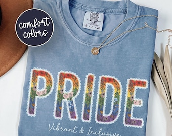 Vibrant & Inclusive Comfort Colors® Pride Shirt, LGBTQ Pride Month Tee, LGBT Human Rights Support T-Shirt, Preppy Floral Inclusive Apparel