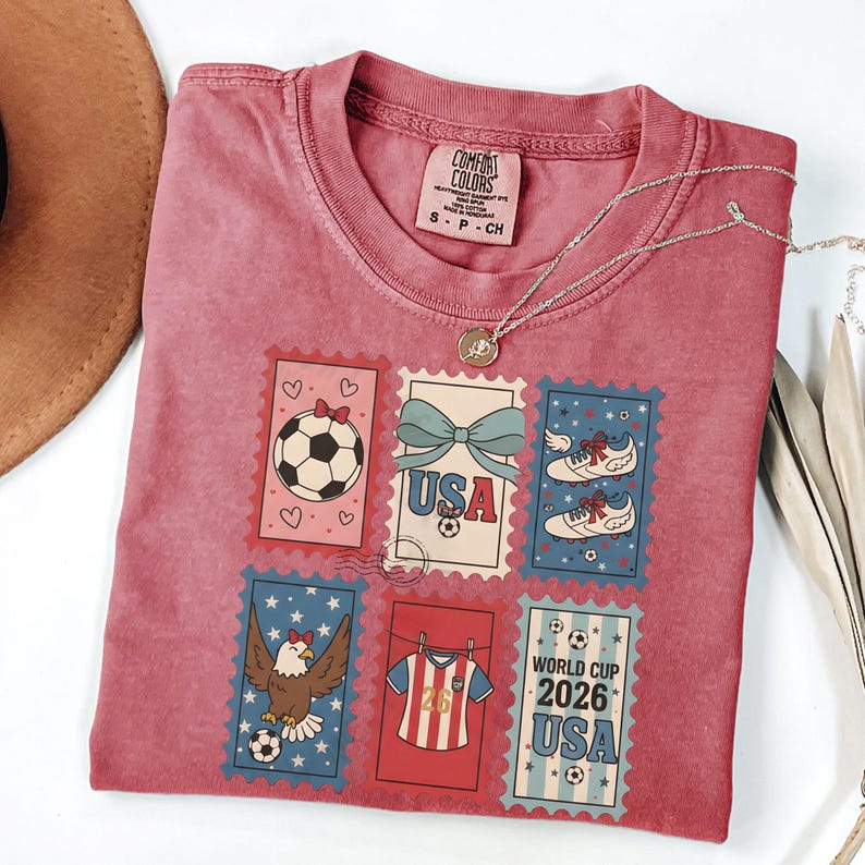 Retro USA World Cup 2026 Shirt, Coquette Soccer Fan Tee, Women's Gameday Top, Sideline Soccer Season T-Shirt, Sports Mom Gift Crimson