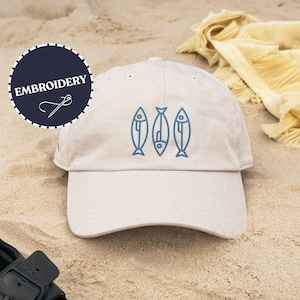 Sardine Fisherman Embroidered Hat | Fisherman Gift Hat | Canned Fish Dad Hat | Seafood Lover Baseball Cap, Fish Lover Coastal Aesthetic Gift
