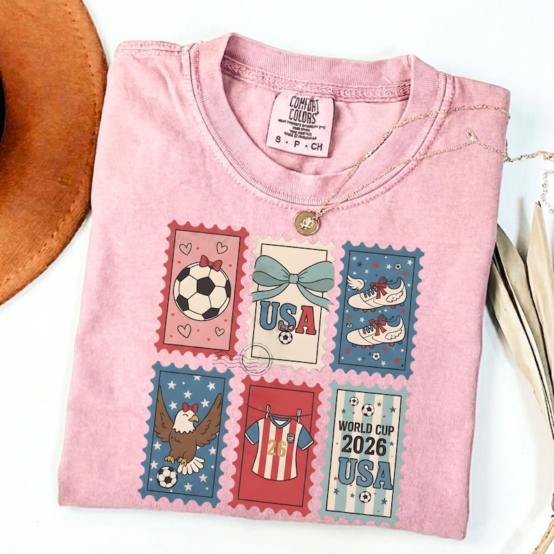 Retro USA World Cup 2026 Shirt, Coquette Soccer Fan Tee, Women's Gameday Top, Sideline Soccer Season T-Shirt, Sports Mom Gift Blossom