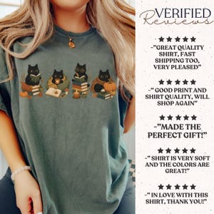 Cozy Fall Bookish Comfort Colors® Shirt For Cat Lovers, Cat Mom Gift, Cozy Reader Gift, Book Lover Cat Tee, Tis The Season Pumpkin Tee Moss