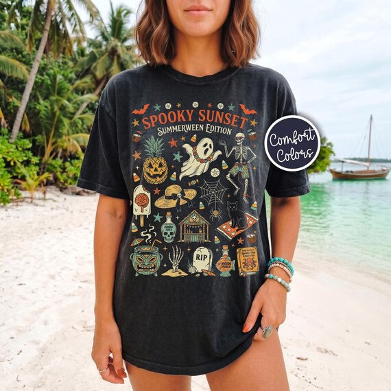 Vintage Summerween Comfort Colors® Shirt, Retro y2k Halloween Tee, Spooky Summer Aesthetic Graphic Tee, Spooky Beach Goth Tee