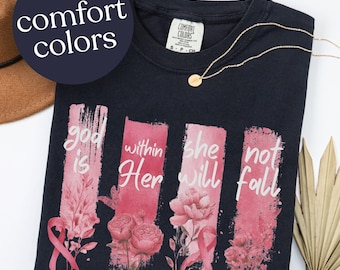God Is Within Her Breast Cancer Awareness Shirt: Christian Warrior Tee