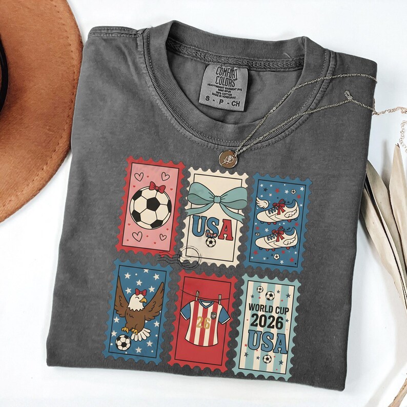 Retro USA World Cup 2026 Shirt, Coquette Soccer Fan Tee, Women's Gameday Top, Sideline Soccer Season T-Shirt, Sports Mom Gift Pepper