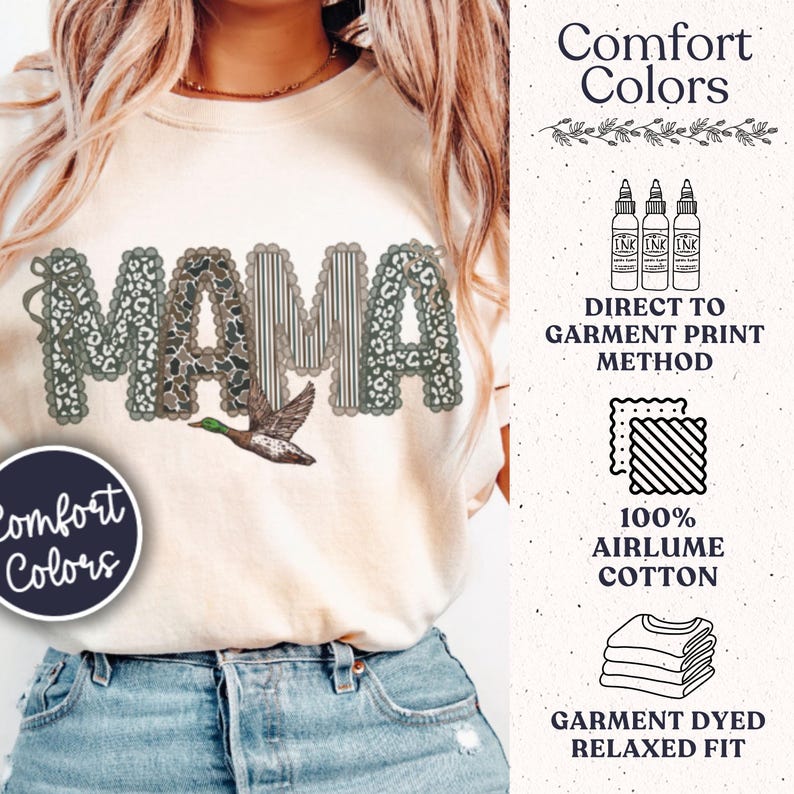 Chemise maman chasse au canard Comfort Colors®, t-shirt maman camouflage preppy, t-shirt graphique maman camouflage, cadeau de fête des mères pour l'extérieur, t-shirt maman rétro Ivory