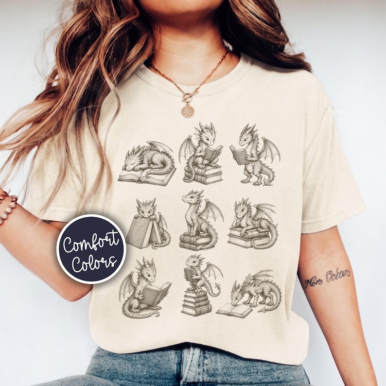 Comfort Colors® Fantasy Reader Shirt, Cottagecore Dragon Shirt, Dragon Lover Gift For Book Readers, Fantasy Book Lover Gift Ivory