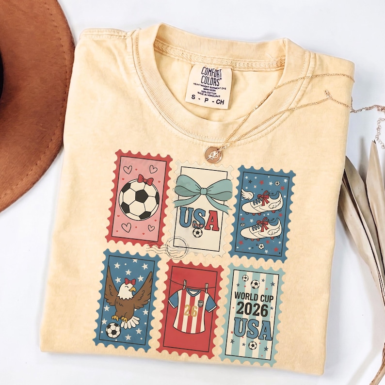 Retro USA World Cup 2026 Shirt, Coquette Soccer Fan Tee, Women's Gameday Top, Sideline Soccer Season T-Shirt, Sports Mom Gift Butter