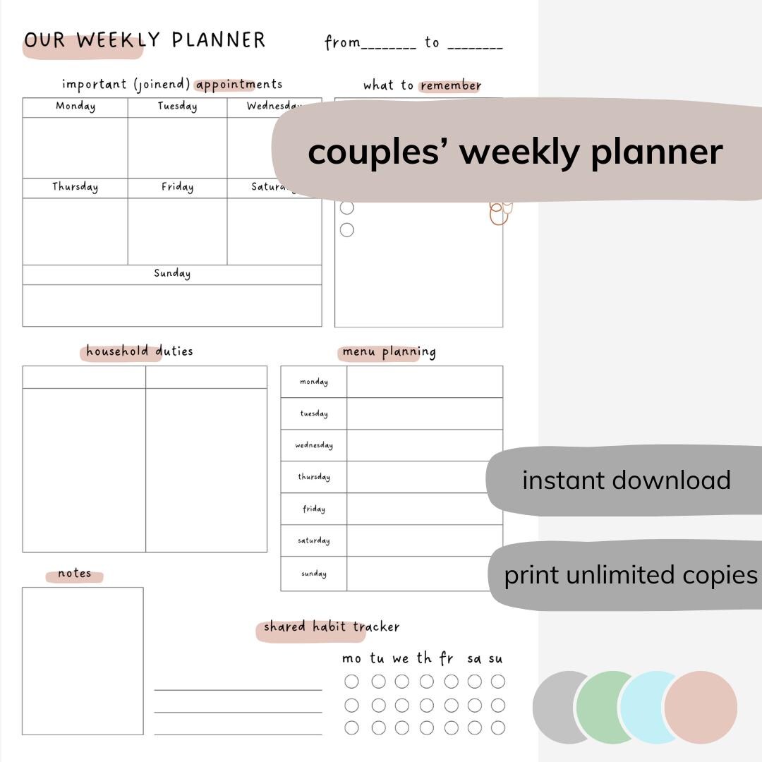 Weekly Planner for Couples – Digital File for Download and Printing ...